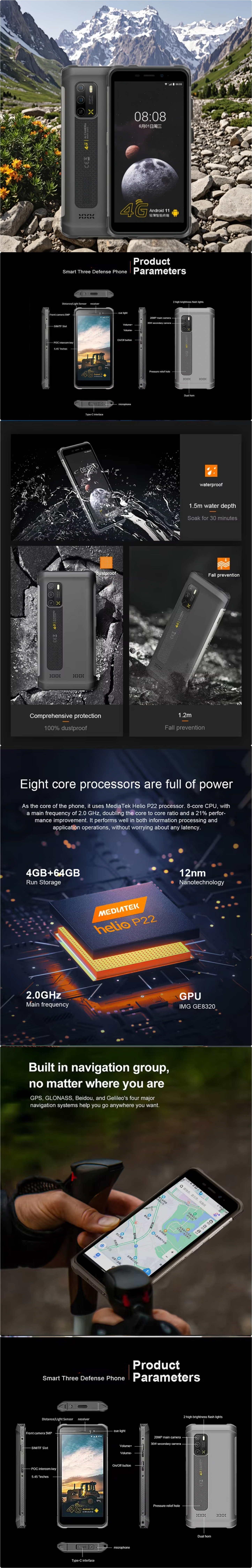 CS-A13 IP68 Rugged Android Smart Phone Waterproof Shockproof Dustproof Rug Smartphone