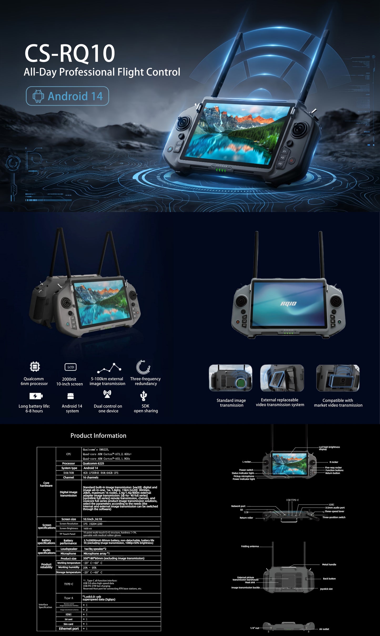 Croskylink CS-RQ10 Handheld Ground Station for Robotics High-Brightness Screen Digital Image Transmission Controller