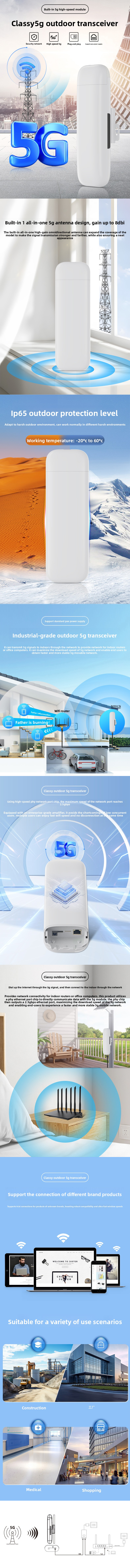 Croskylink CSODU5001 Customized Outdoor Transceiver with Gigabit Phy Network Port, 5g Signal, Full Network Compatibility, Built-in Antenna
