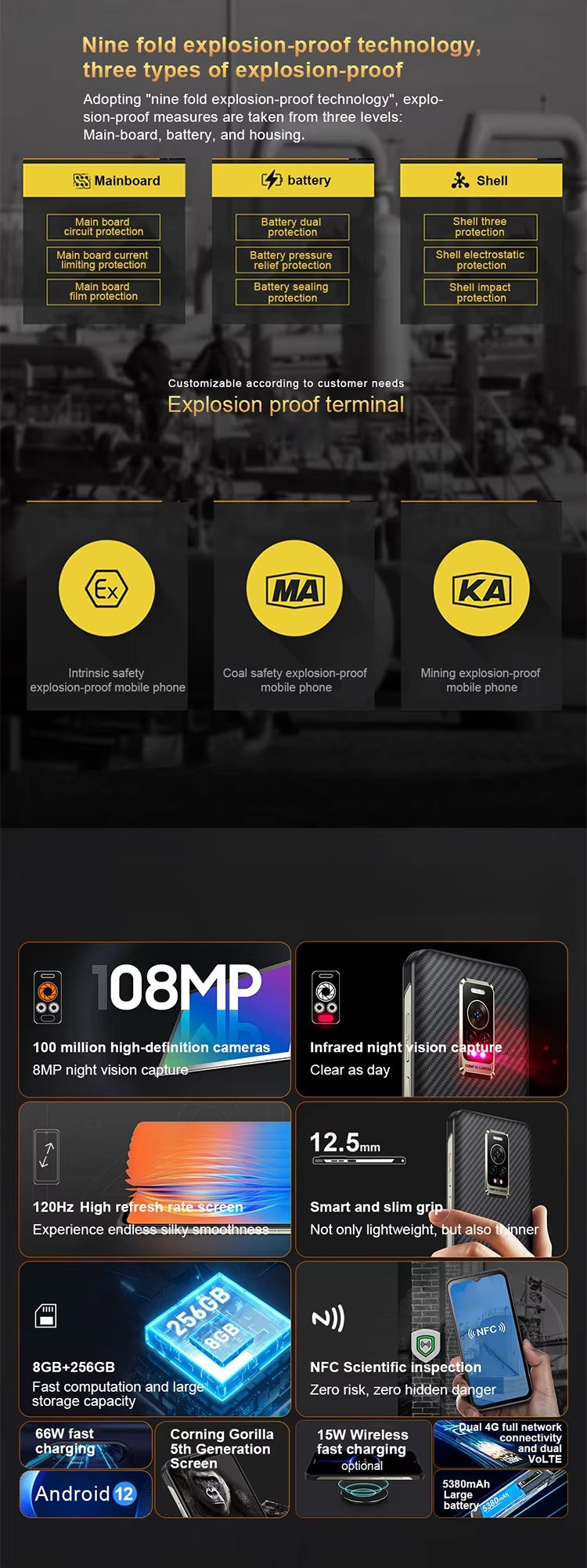 CS-A17 Waterproof Ip68 Rugged Phone Gaming Mobile Phone 16MP+108MP Intelligent Screen Capture Function Phone