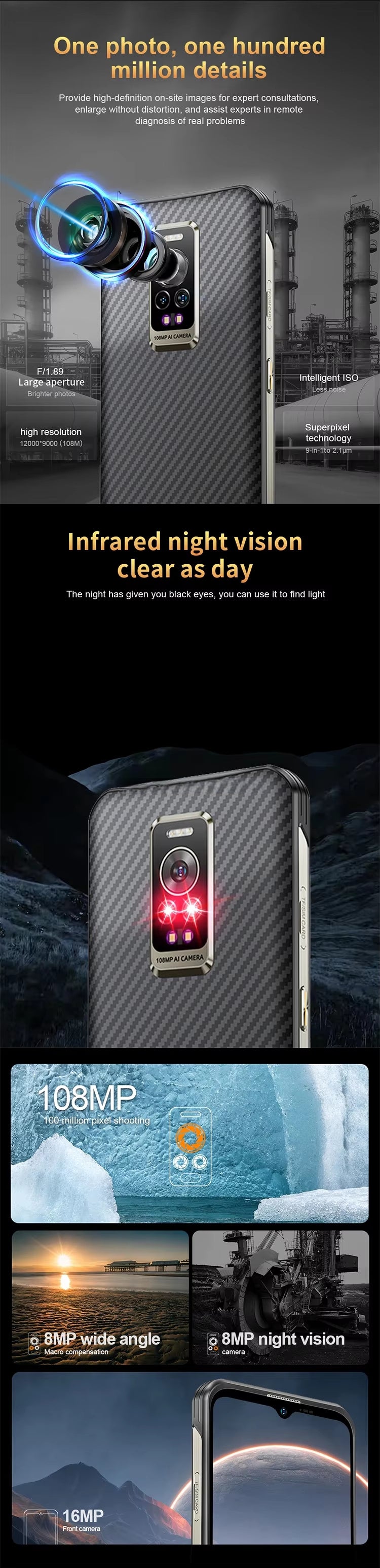 CS-A17 Waterproof Ip68 Rugged Phone Gaming Mobile Phone 16MP+108MP Intelligent Screen Capture Function Phone