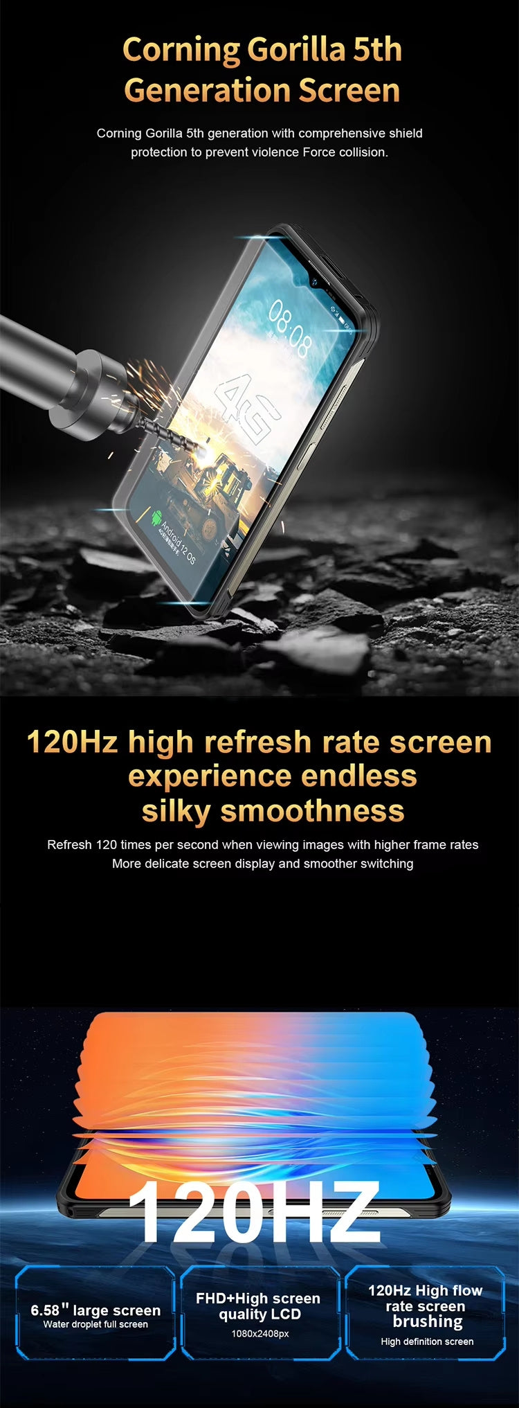 CS-A17 Waterproof Ip68 Rugged Phone Gaming Mobile Phone 16MP+108MP Intelligent Screen Capture Function Phone