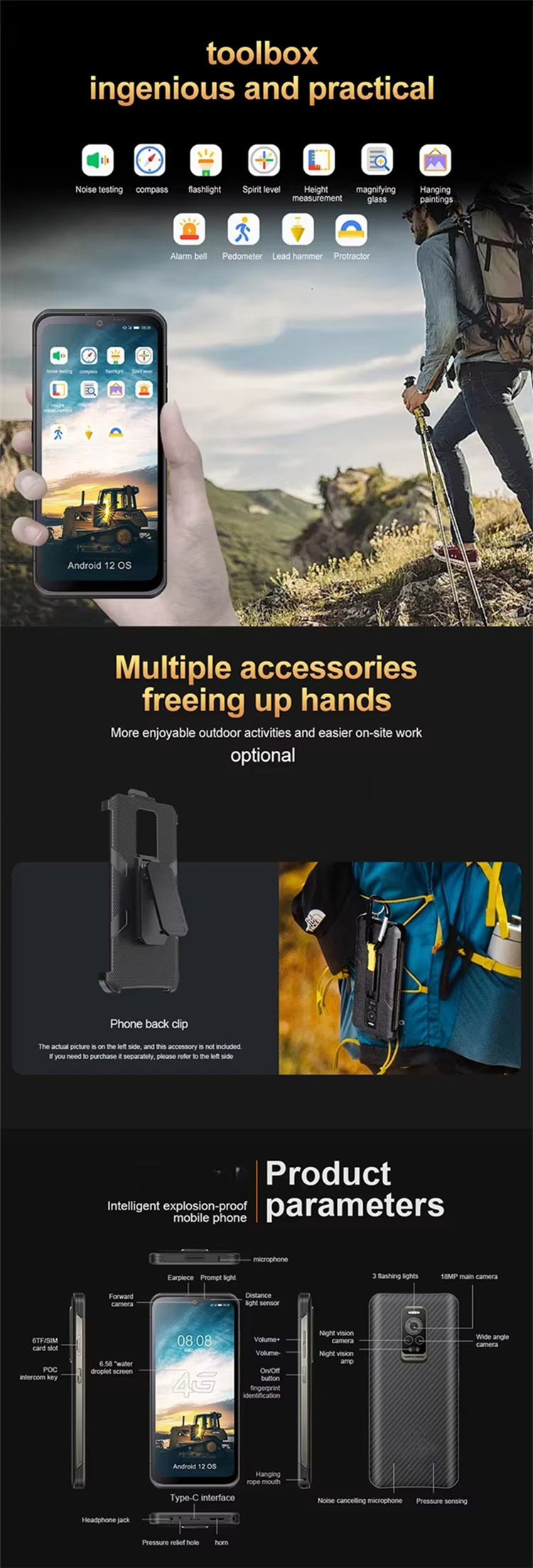 CS-A17 Waterproof Ip68 Rugged Phone Gaming Mobile Phone 16MP+108MP Intelligent Screen Capture Function Phone