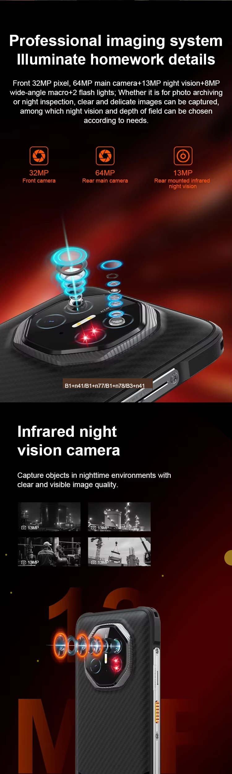 CS-A29U HD 13MP Night Vision Waterproof Dustproof Shockproof Rugged Phone 6000mAh 6.78 2.7GHz Cellphone 64MP Main Camera 5g Smartphone