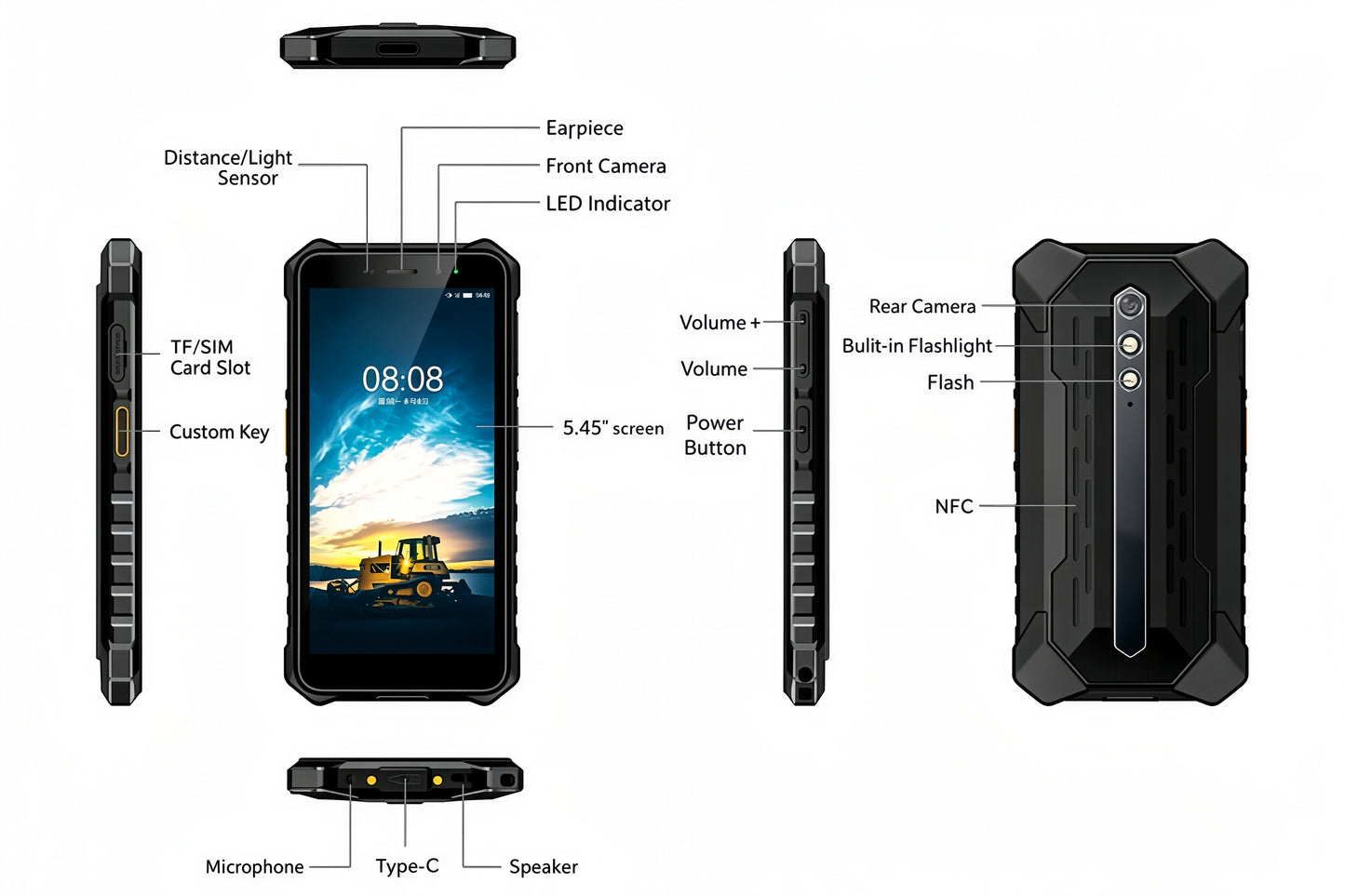 CS-A6-2026 Rugged IP68 Waterproof Shockproof Walkie Talkie Android 15 NFC Touch Screen Phone