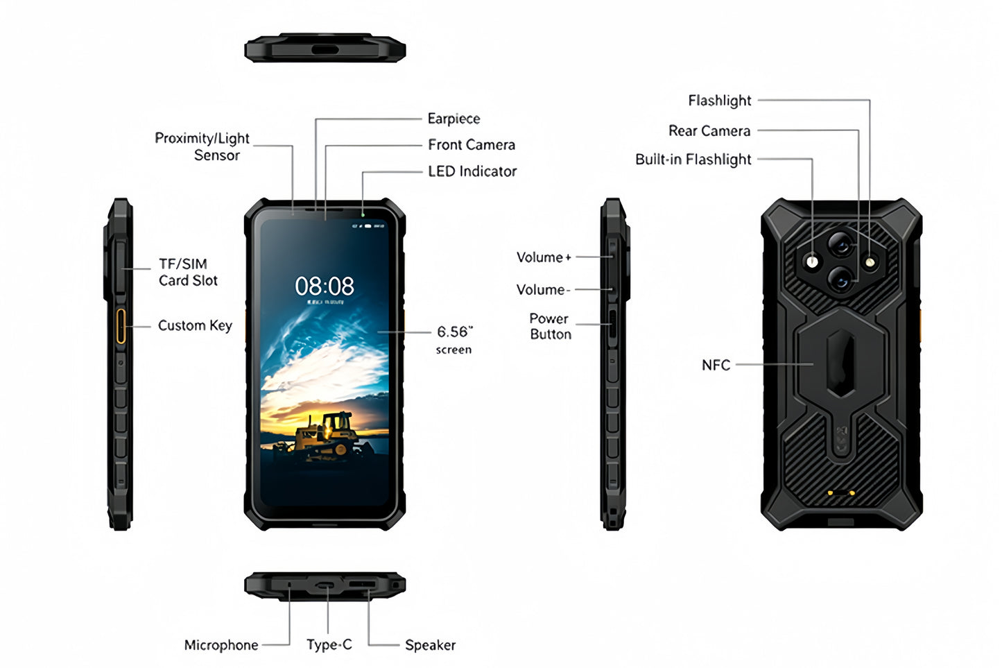 CS-A8-2026 IP68 IP69K Waterproof Shockproof Customize Industrial Rugged Phones 2026 New Version Android 15 8GB+128GB Dual SIM Mobile Phone