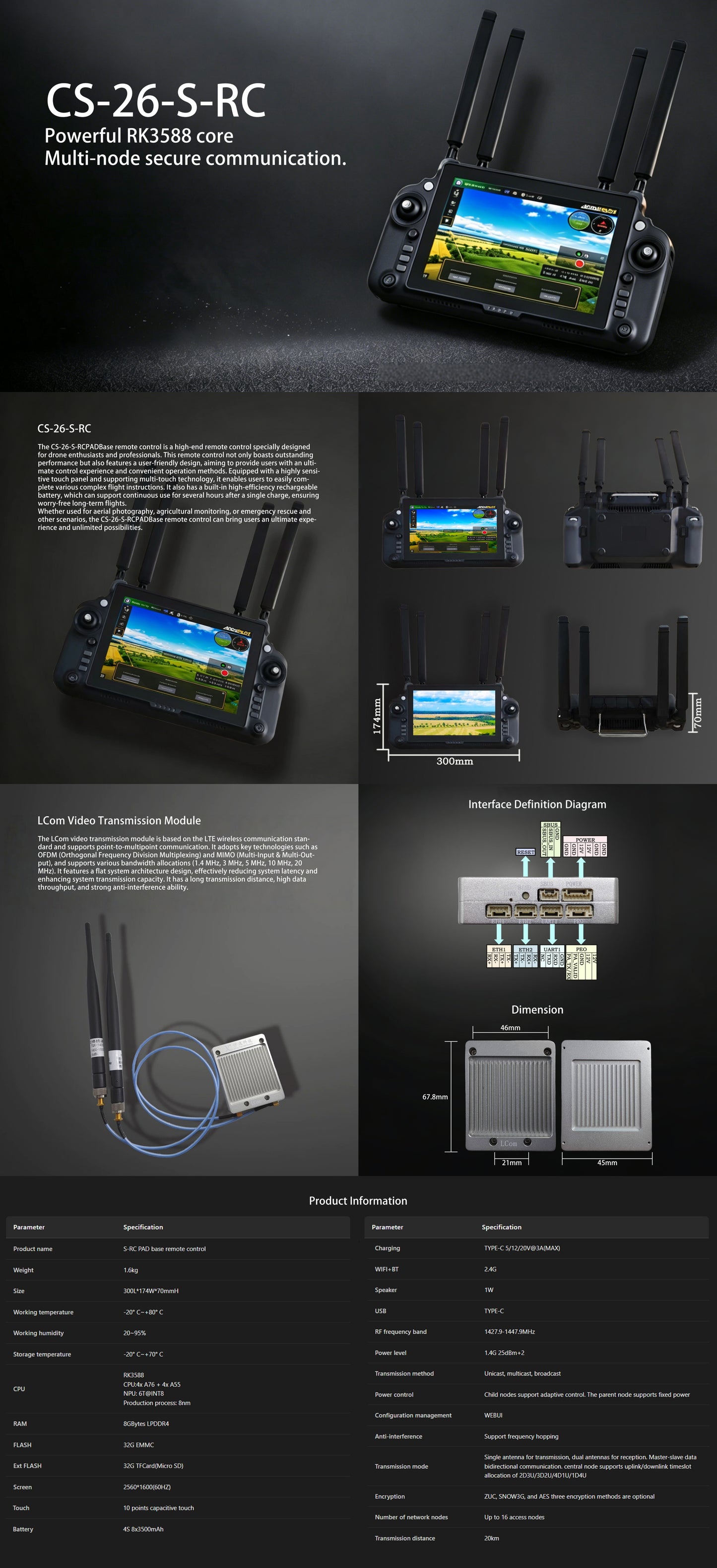 Croskylink CS-26-S-RC Handheld Ground Station 20km Wireless Long-Range Communication Remote Control