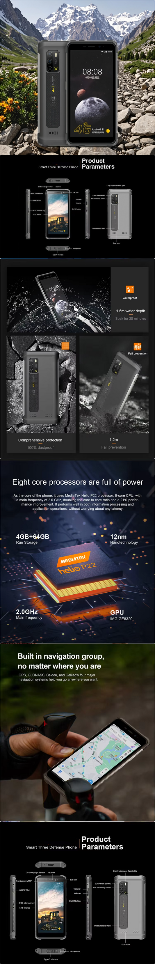 CS-A13 IP68 Rugged Android Smart Phone Waterproof Shockproof Dustproof Rug Smartphone