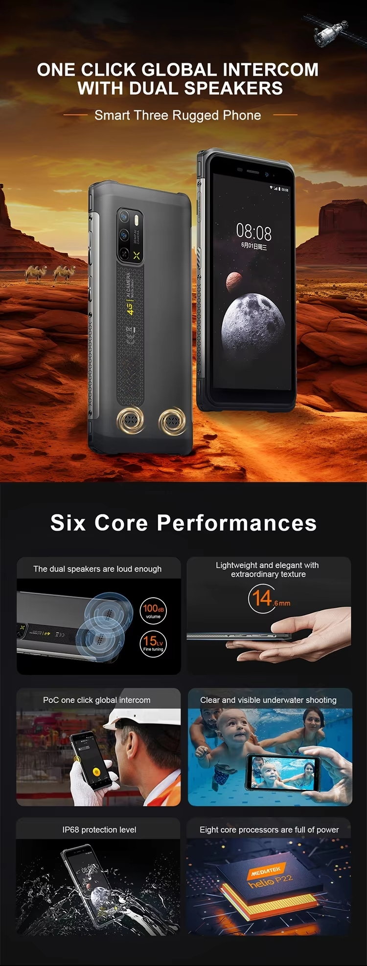CS-A13 IP68 Rugged Android Smart Phone Waterproof Shockproof Dustproof Rug Smartphone