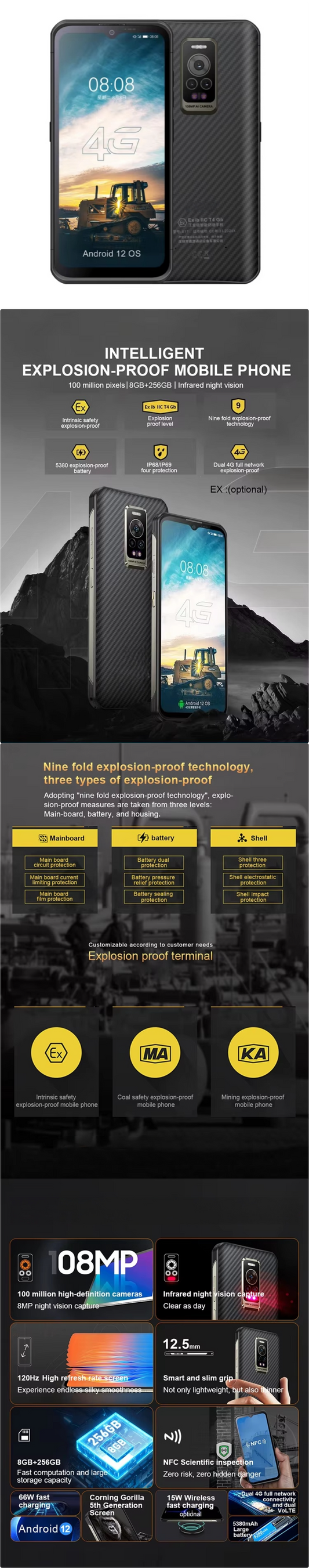 CS-A17 Waterproof Ip68 Rugged Phone Gaming Mobile Phone 16MP+108MP Intelligent Screen Capture Function Phone