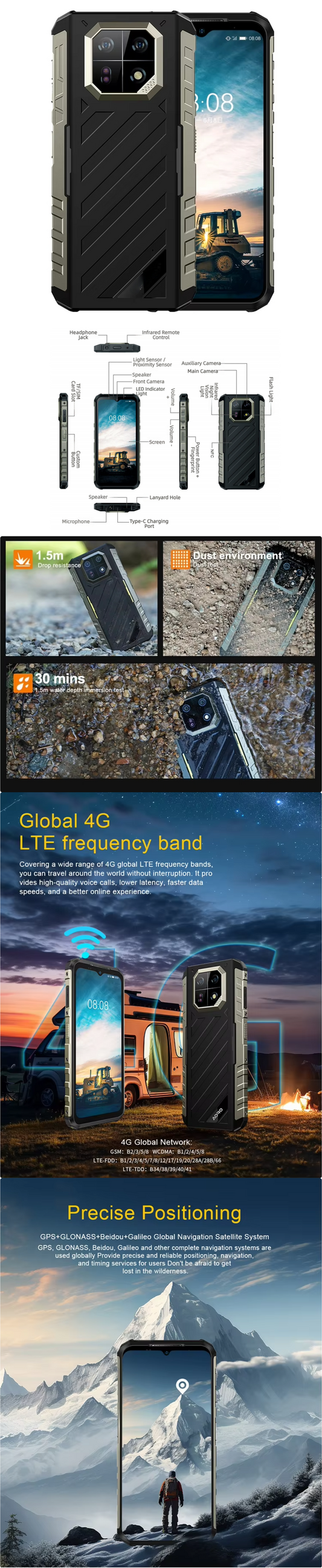 CS-A28 Rugged Cellphone Dual SIM Card 4G Gsm Mobile Phone Octa Core Ip68 Waterproof Smartphone