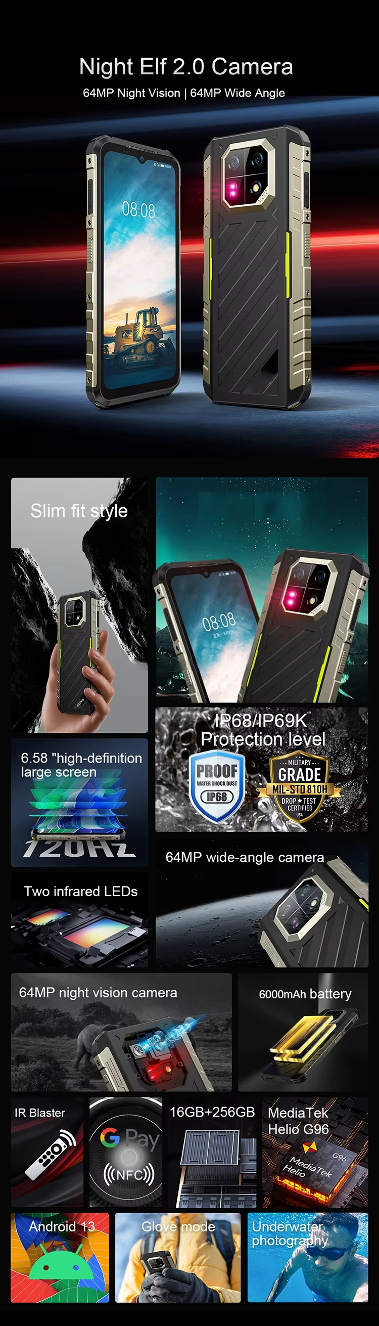 CS-A28 Rugged Cellphone Dual SIM Card 4G Gsm Mobile Phone Octa Core Ip68 Waterproof Smartphone