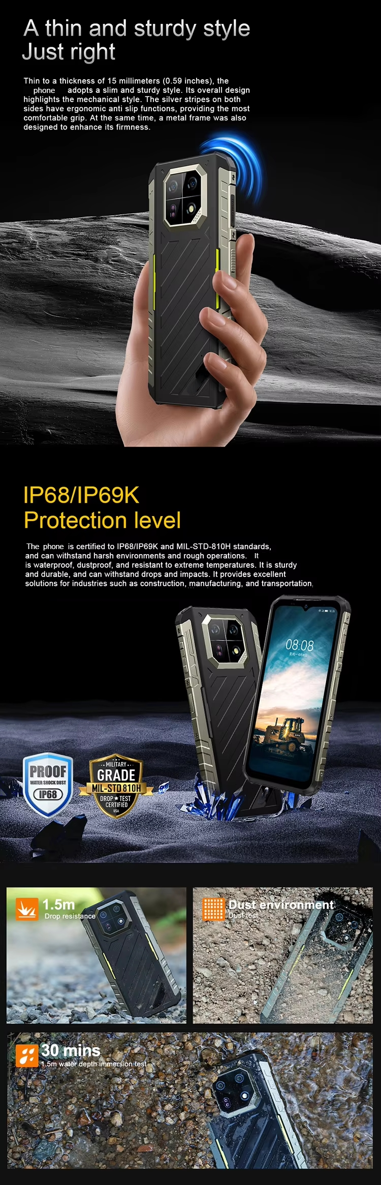 CS-A28 Rugged Cellphone Dual SIM Card 4G Gsm Mobile Phone Octa Core Ip68 Waterproof Smartphone
