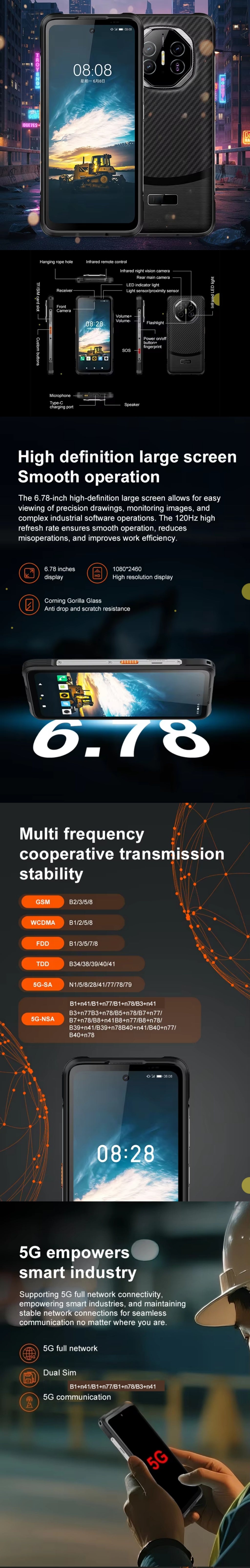 CS-A29U HD 13MP Night Vision Waterproof Dustproof Shockproof Rugged Phone 6000mAh 6.78 2.7GHz Cellphone 64MP Main Camera 5g Smartphone