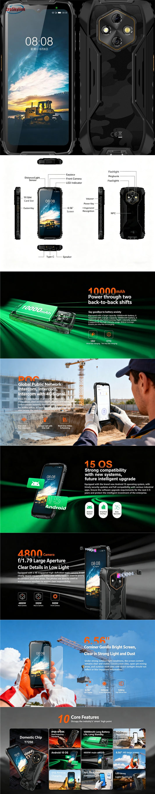 CS-M3-2026 Waterproof Industrial Mobile Phone NFC IP68 Rugged Smartphone Android 15 2026 New Version 10000mAh with Dual Standby