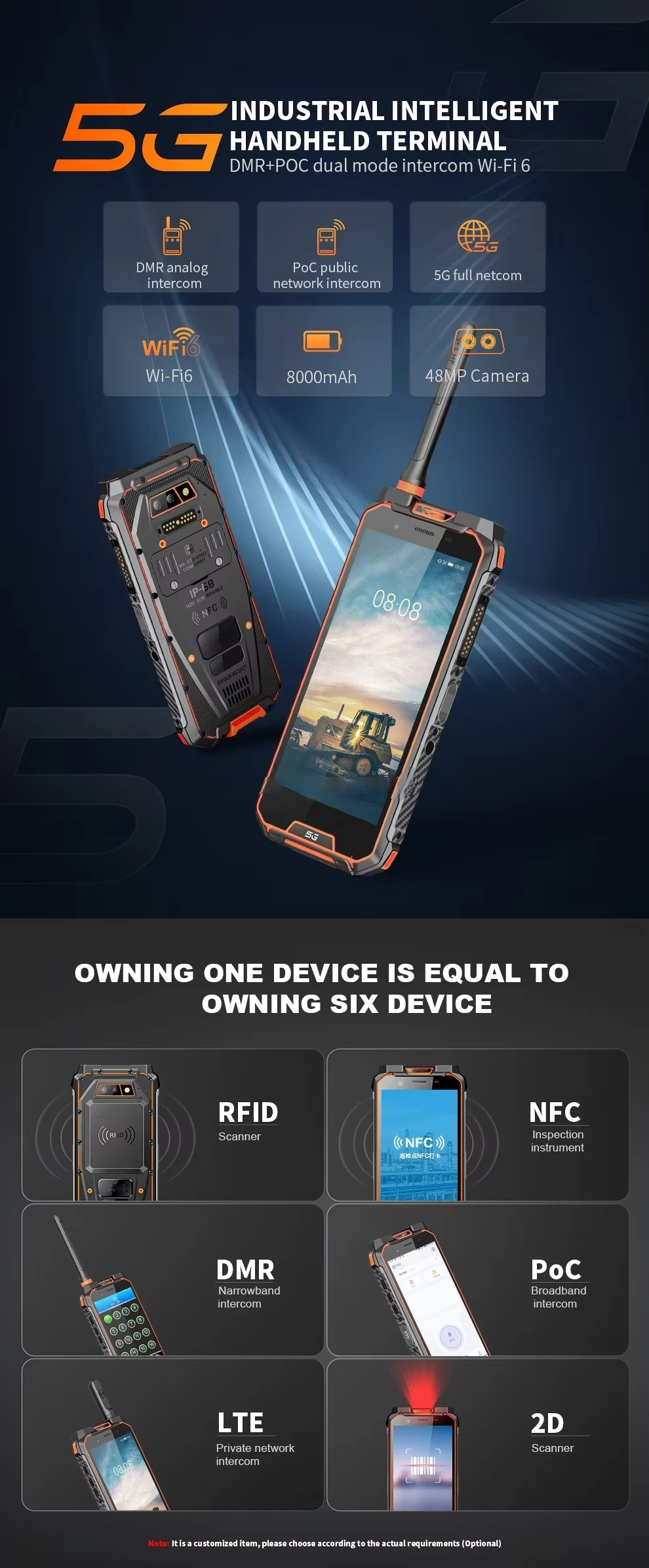 CS-M5 5G Octa Core Rugged Mobile Phone Android 12 Ip68 LCD Display Octa Core CDMA IP68 Waterproof Shockproof NFC Walkie Talkie