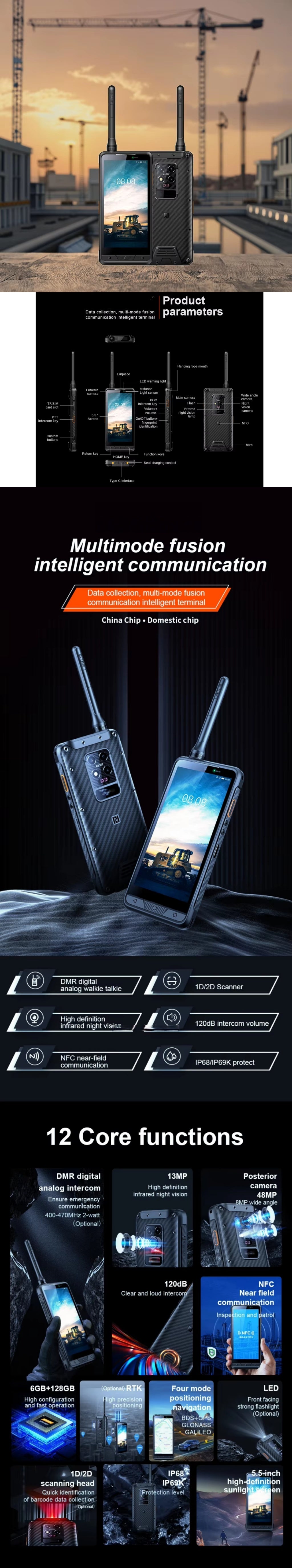 CS-M7 IP68 Rugged Phone Dustproof Waterproof Cellphones Night Vision Poc Uhf Radio Walkie Talkie Explosion-proof Android Smartphone