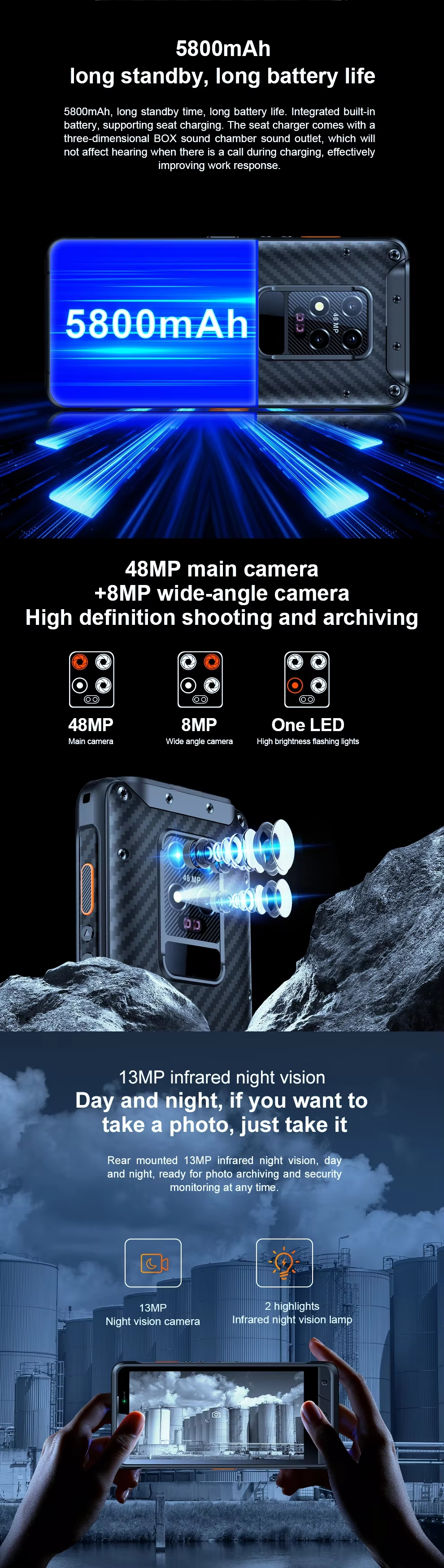 CS-M7 IP68 Rugged Phone Dustproof Waterproof Cellphones Night Vision Poc Uhf Radio Walkie Talkie Explosion-proof Android Smartphone