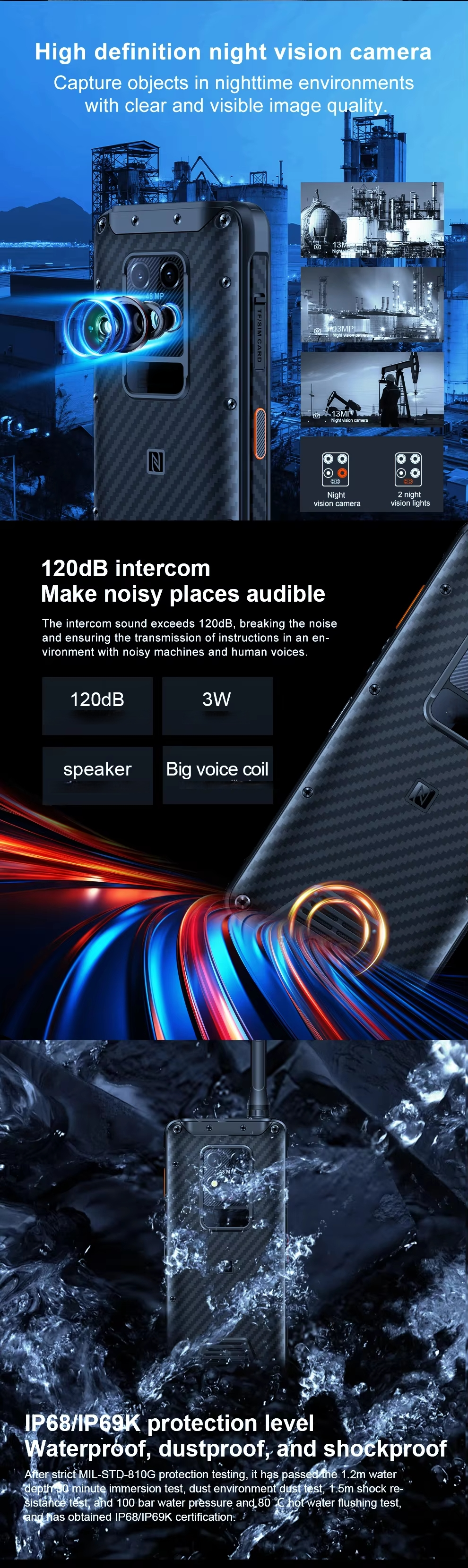 CS-M7 IP68 Rugged Phone Dustproof Waterproof Cellphones Night Vision Poc Uhf Radio Walkie Talkie Explosion-proof Android Smartphone
