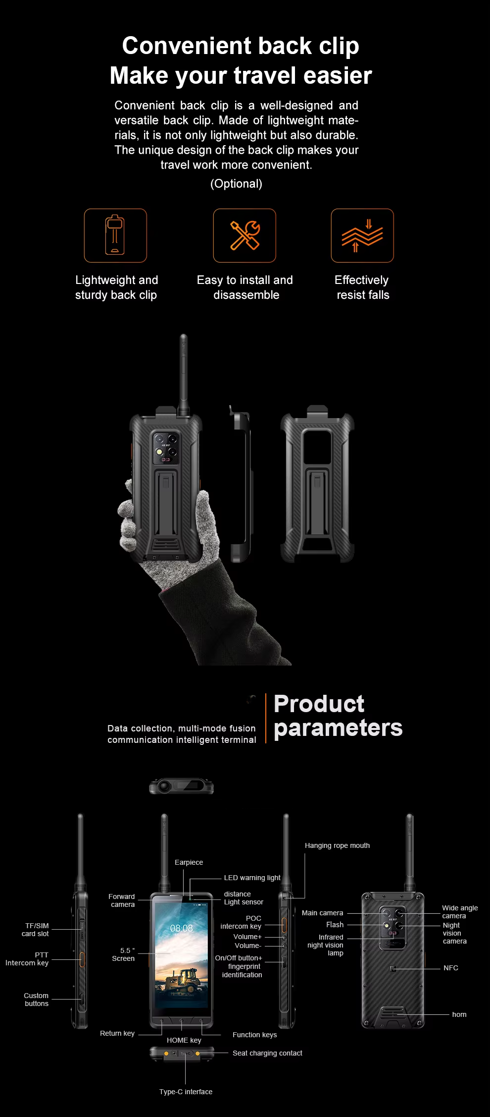 CS-M7 IP68 Rugged Phone Dustproof Waterproof Cellphones Night Vision Poc Uhf Radio Walkie Talkie Explosion-proof Android Smartphone