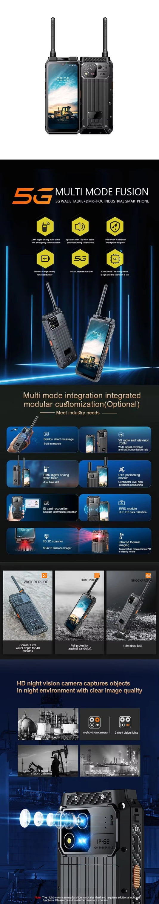 CS-M8 Rugged Smartphone LTE Industrial Explosion Proof Ip68 Walkie-talkie 8000mAh DMR Thermal Imaging Mobile Phone Walkie Talkie