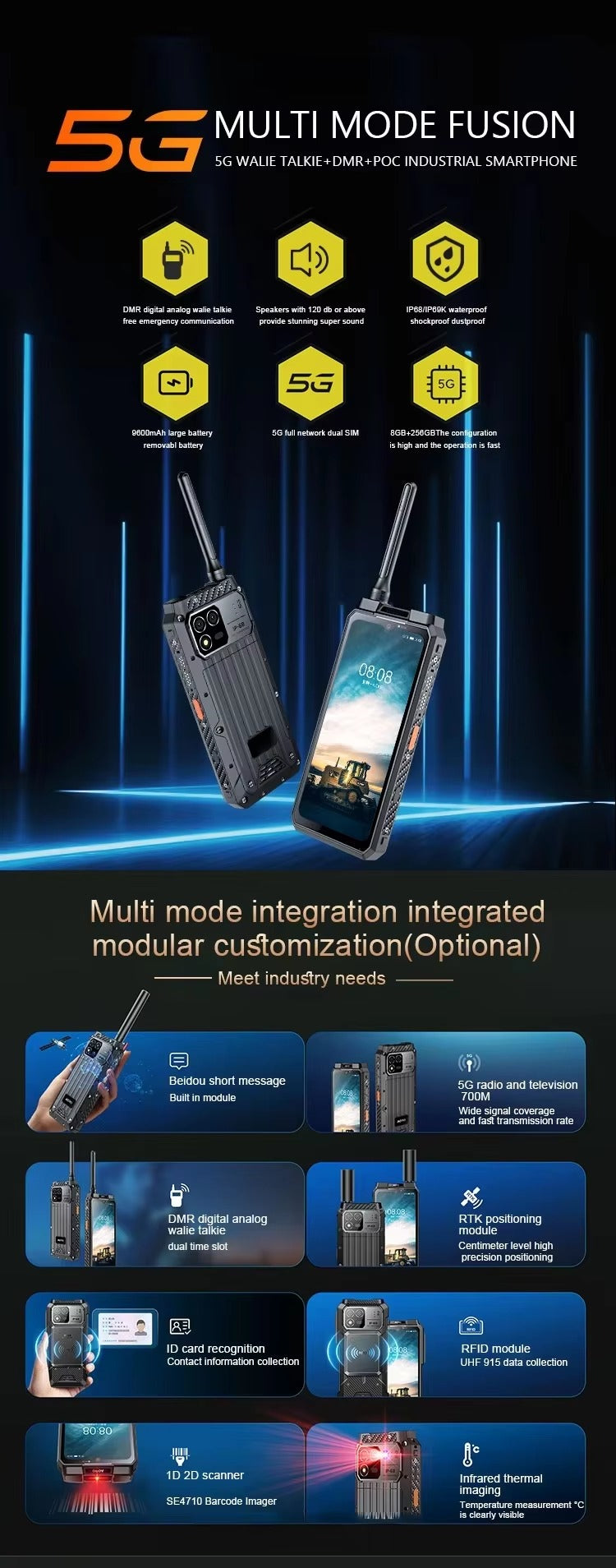 CS-M8 Rugged Smartphone LTE Industrial Explosion Proof Ip68 Walkie-talkie 8000mAh DMR Thermal Imaging Mobile Phone Walkie Talkie