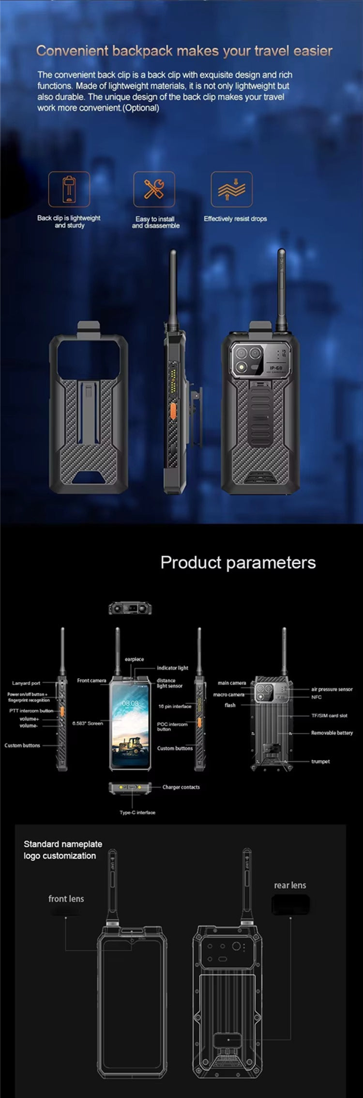 CS-M8 Rugged Smartphone LTE Industrial Explosion Proof Ip68 Walkie-talkie 8000mAh DMR Thermal Imaging Mobile Phone Walkie Talkie