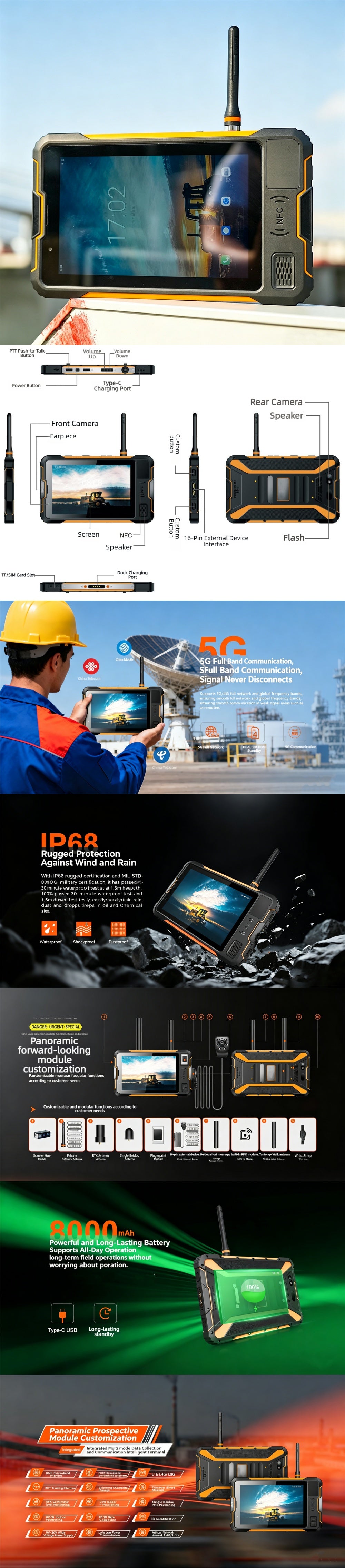 CS-P9000U Industrial Rugged Tablet PC Dropproof Anti-Dust Waterproof IP68 Poc Tablet