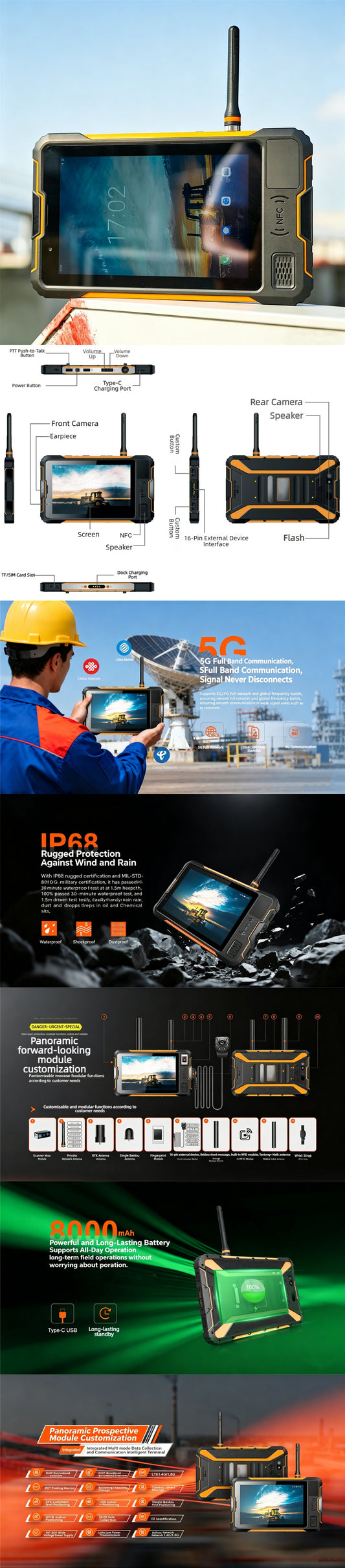 CS-P9000U Industrial Rugged Tablet PC Dropproof Anti-Dust Waterproof IP68 Poc Tablet