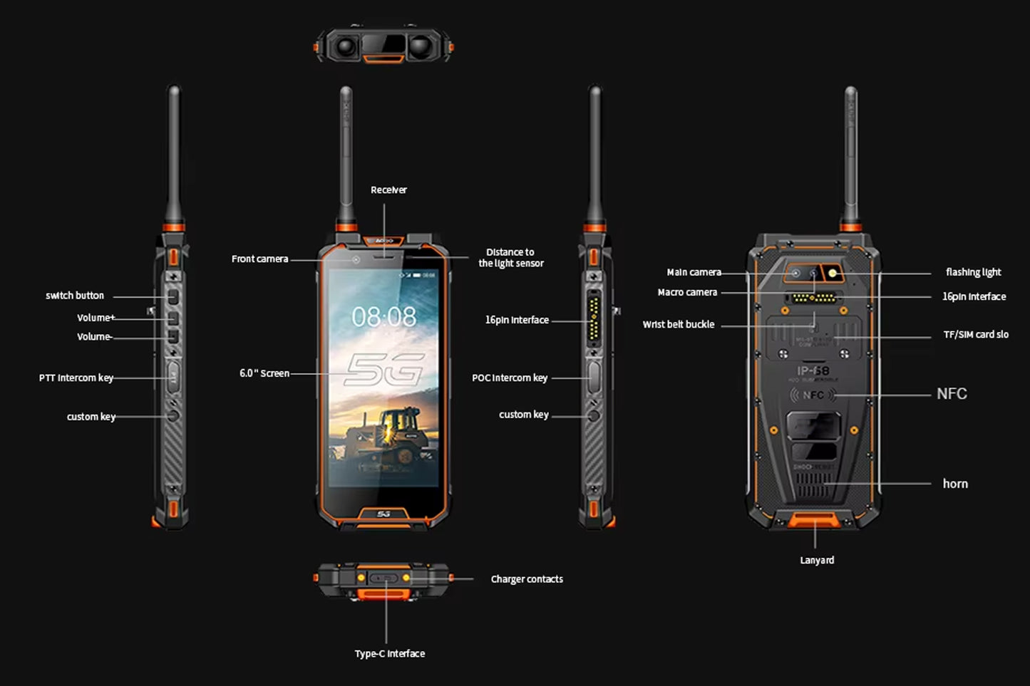 CS-M5 5G Octa Core Rugged Mobile Phone Android 12 Ip68 LCD Display Octa Core CDMA IP68 Waterproof Shockproof NFC Walkie Talkie