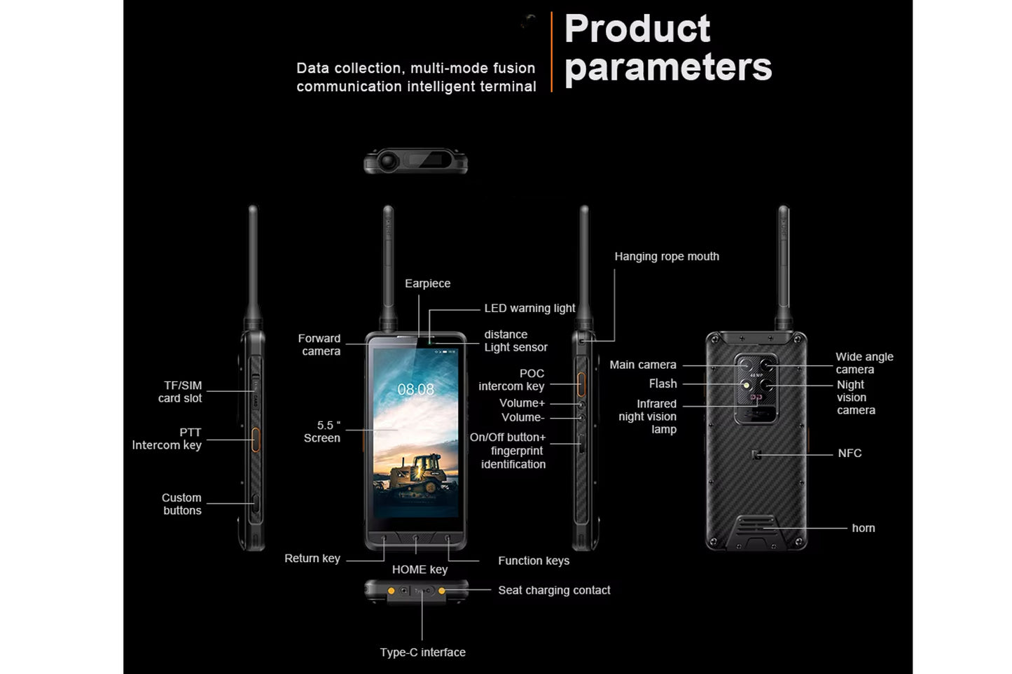 CS-M7 IP68 Rugged Phone Dustproof Waterproof Cellphones Night Vision Poc Uhf Radio Walkie Talkie Explosion-proof Android Smartphone